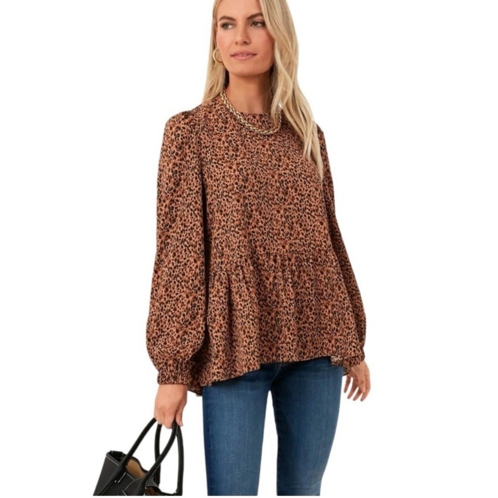 POMMANDER PLACE Tuckernuck Carlota Peplum Blouse Leopard Print S